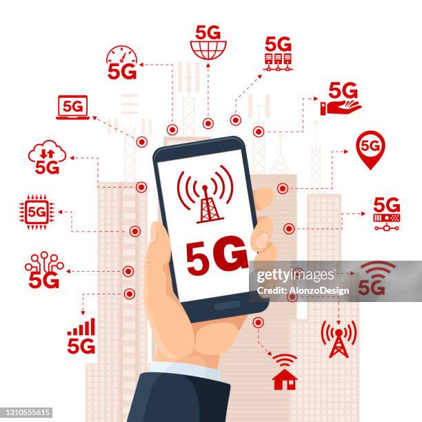 5g communication technology - shared office stock illustrations