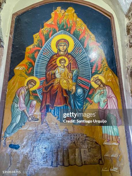 painting at saint catherine's monastery at mount sinai - sinai stock-fotos und bilder