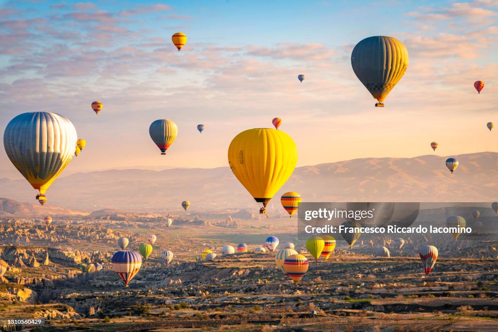 Hot air balloons at sunrise. Cappadocia, Turkey