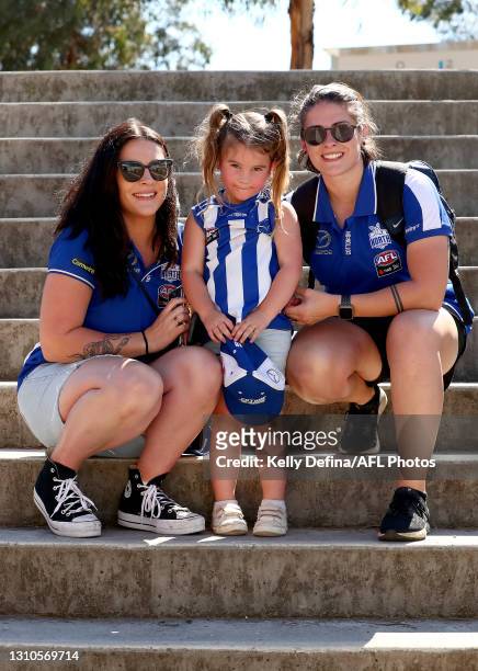 North Melbourne fans show support during the AFLW Finals Series match between the Collingwood Magpies and the North Melbourne Kangaroos at Victoria...