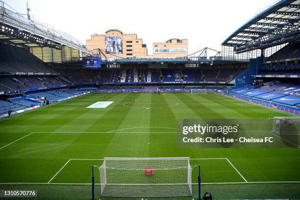 General view inside the stadium prior to the Premier League match between Chelsea and West Bromwich Albion at Stamford Bridge on April 03, 2021 in...