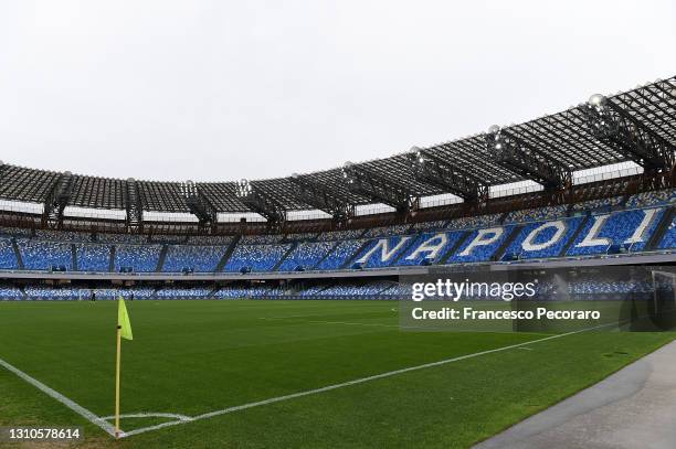 General view inside the stadium prior to the Serie A match between SSC Napoli and FC Crotone at Stadio Diego Armando Maradona on April 03, 2021 in...