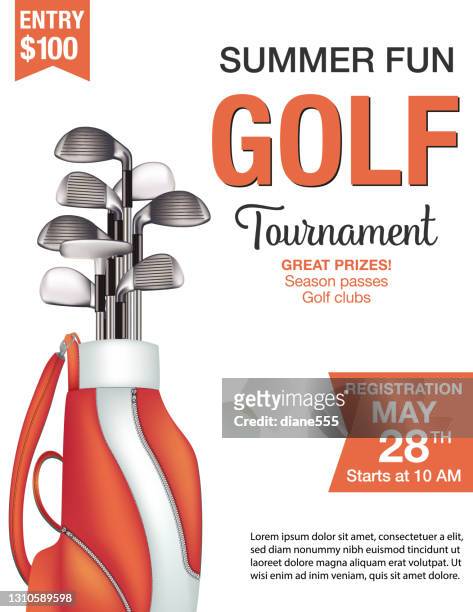 golf tournament template with bag andclubs - golf flyer stock illustrations