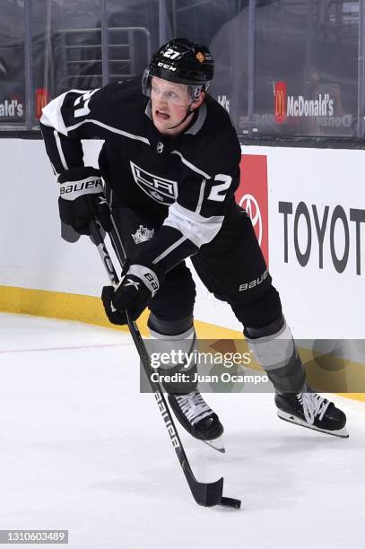 Austin Wagner of the Los Angeles Kings skates on the ice during the first period against the San Jose Sharks at STAPLES Center on April 2, 2021 in...