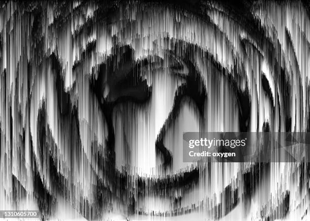 abstract black & white circle shape distorted noise glitch damage background - broken sound stock pictures, royalty-free photos & images