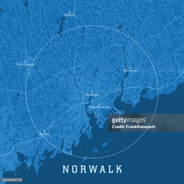 illustrazioni stock, clip art, cartoni animati e icone di tendenza di norwalk ct city vector road map blue text - westport connecticut
