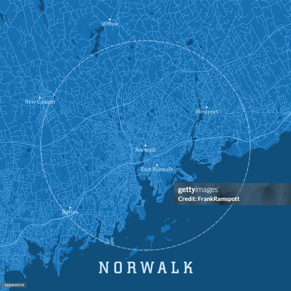 Norwalk CT City Vector Road Map Blue Text