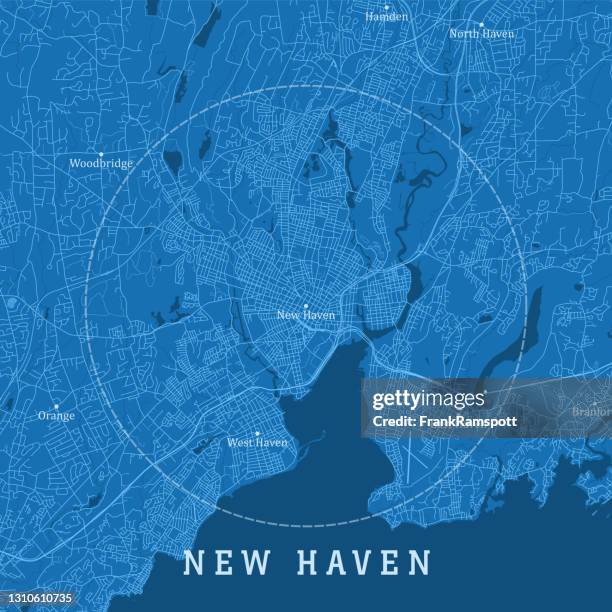 stockillustraties, clipart, cartoons en iconen met nieuwe haven ct city vector road map blauwe tekst - connecticut