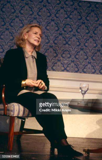 Lauren Bacall is being interviewed by Boston Globe journalist Michael Blowen in Boston, MA in 2004.