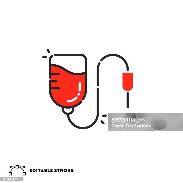 blood bottle flat lineal icon with editable stroke - blood bag stock illustrations