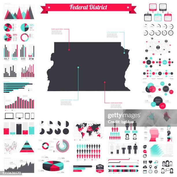 ilustrações, clipart, desenhos animados e ícones de mapa do distrito federal com elementos infográficos - grande conjunto gráfico criativo - distrito federal distrito