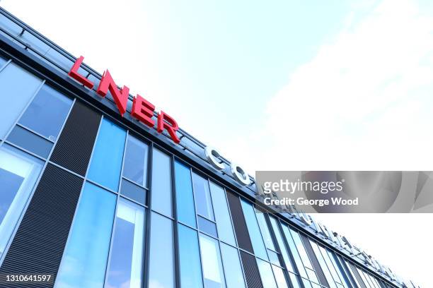 General view of LNER branding outside the stadium prior to the Betfred Championship match between York City Knights and Toulouse Olympique XIII at...