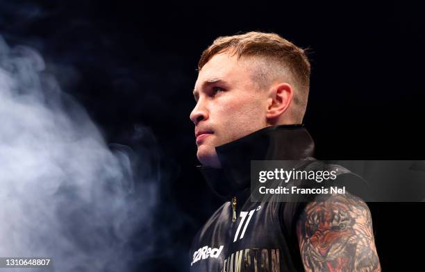 Carl Frampton of Northern Ireland prepares for his fight in the ring prior to the WBO World Super Featherweight Title Fight between Jamel Herring and...