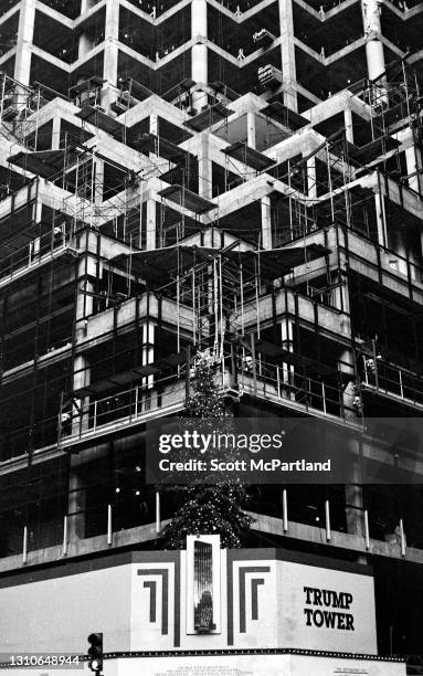 Exterior view of the construction of Trump Tower on 5th Avenue , New York, New York, December 28, 1981.