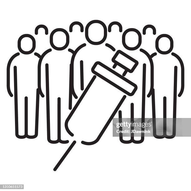 covid-19 flu virus vaccination herd immunity thin line icon - editable stroke - herd immunity stock illustrations