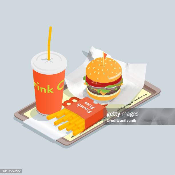 fast food menu - isometric restaurant stock illustrations