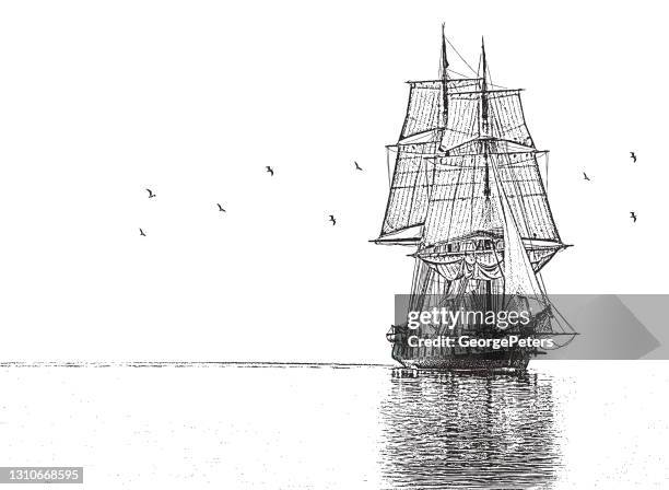 stockillustraties, clipart, cartoons en iconen met lang schip - mast sailing