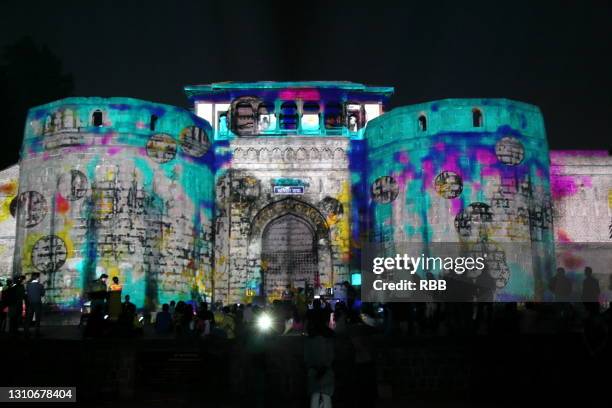 artistic lighting on shaniwar wada pune - shaniwar wada stock pictures, royalty-free photos & images