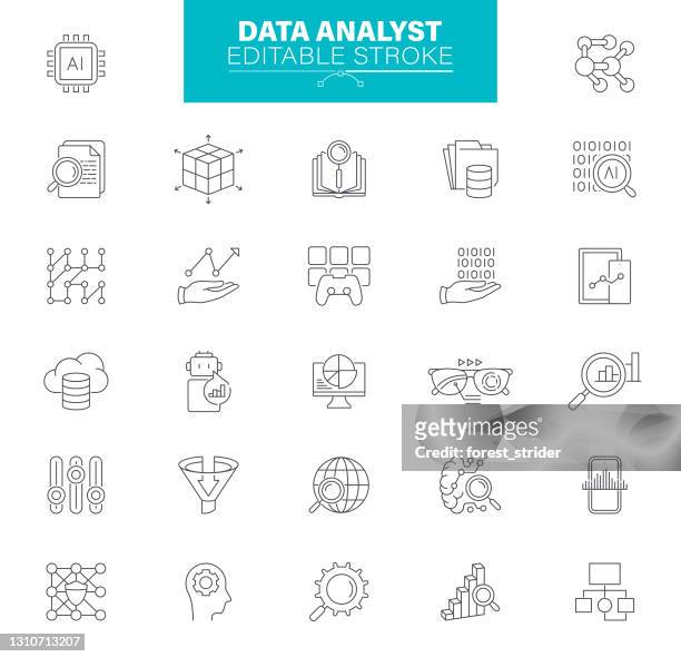 illustrazioni stock, clip art, cartoni animati e icone di tendenza di icone analista dati tratto modificabile - centro elaborazione dati