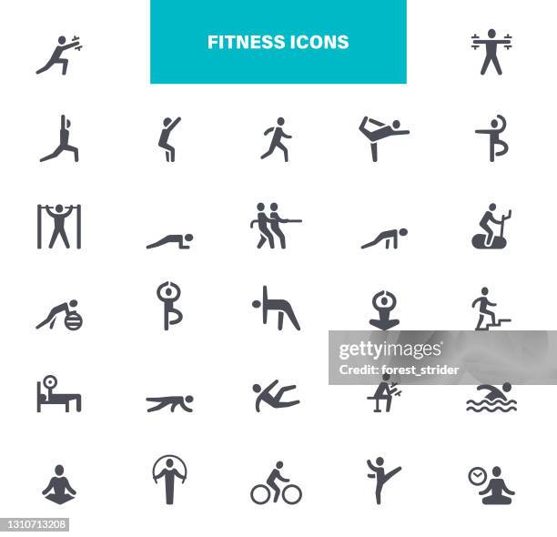 ilustrações de stock, clip art, desenhos animados e ícones de fitness activities black icons - bicicleta ergométrica