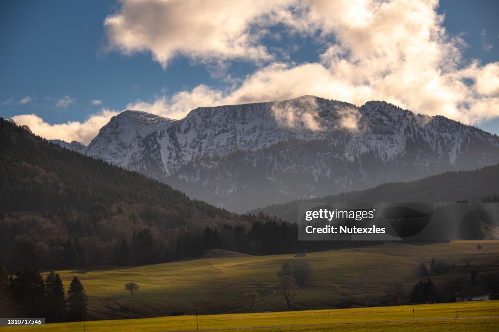 Beautiful countryside mountain landscape with a monastery in village. Germany