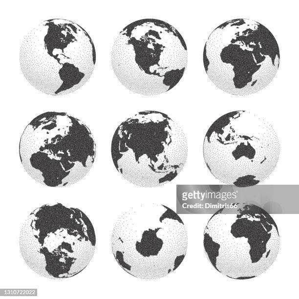 stockillustraties, clipart, cartoons en iconen met de bol zwart-witte halftoon van de aarde van variante meningen - empty snow globe