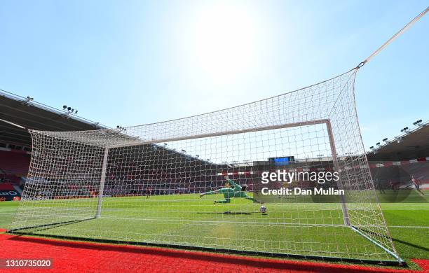Stuart Armstrong of Southampton scores their team's first goal past Nick Pope of Burnley during the Premier League match between Southampton and...