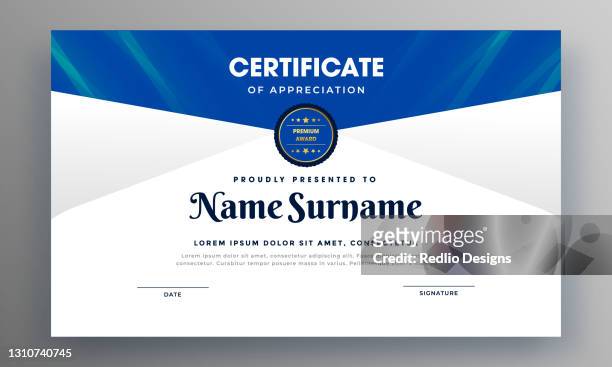 creative blue cretificate design - achievement certificate stock illustrations