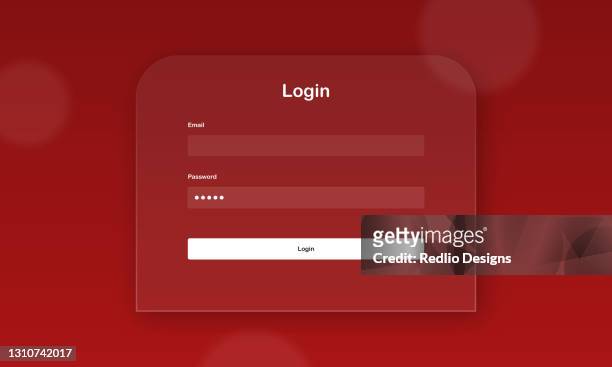 login form with glassy effect on red bubble background - login stock illustrations