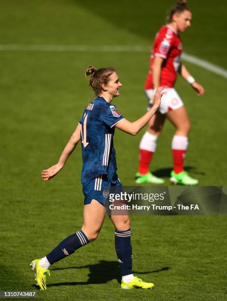 Vivianne Miedema of Arsenal celebrates after scoring their side's first goal during the Barclays FA Women's Super League match between Bristol City...