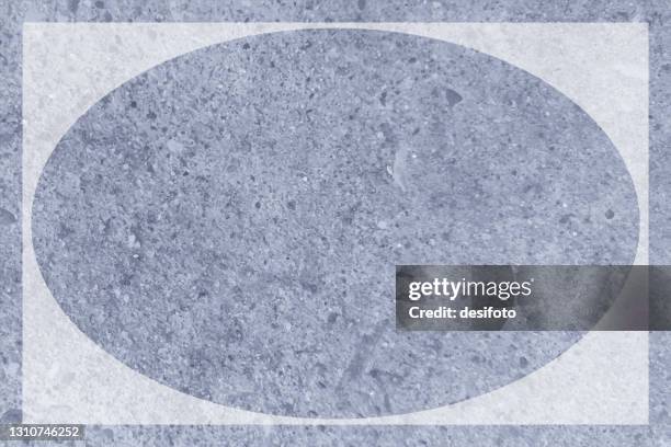 single line framed or thick bordered grey coloured rough grunge blank and empty vector backgrounds with a grainy or gravel like texture and an oval inscribed inside it, like a granite tile - gray granite stock illustrations