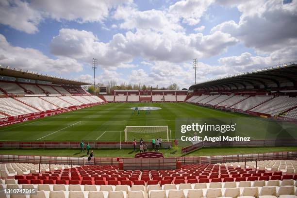 General view prior to the Liga Smartbank match between Albacete BP and RCD Espanyol de Barcelona at Estadio Carlos Belmonte on April 04, 2021 in...