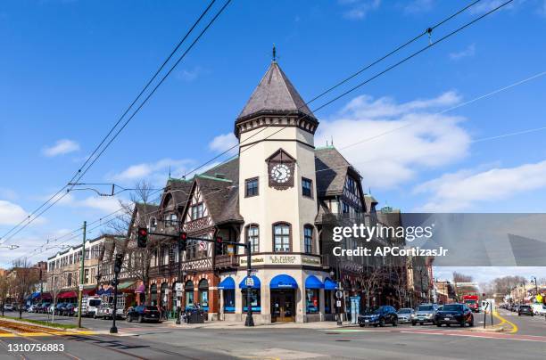 coolidge corner - brookline, massachusetts - brookline massachusetts stock pictures, royalty-free photos & images