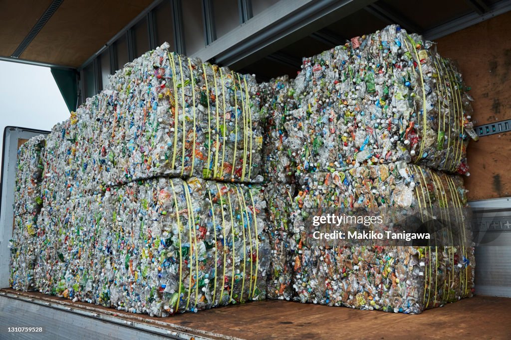 Crushed plastic bottles