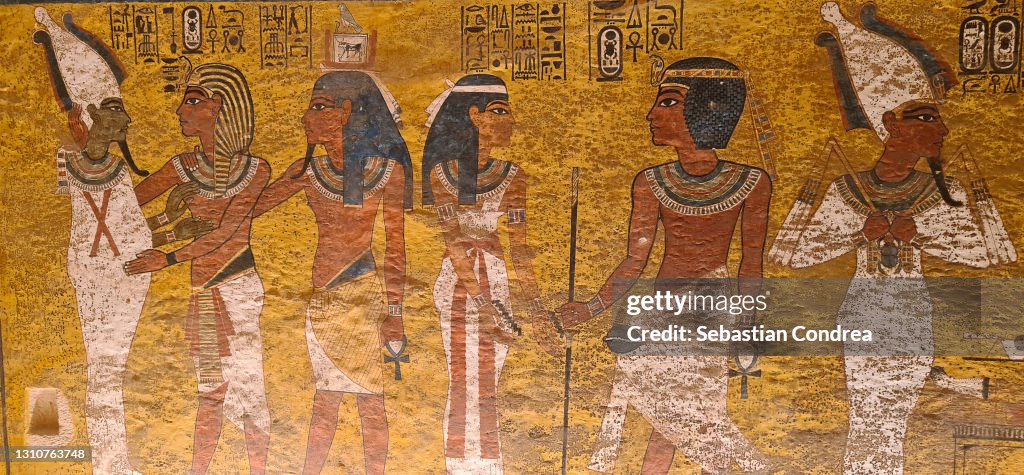 Picture in Interior of King Tutankhamun's Tomb and Wall Paintings in Tomb of Tutankhamun, Egypt Culture Heroglife.