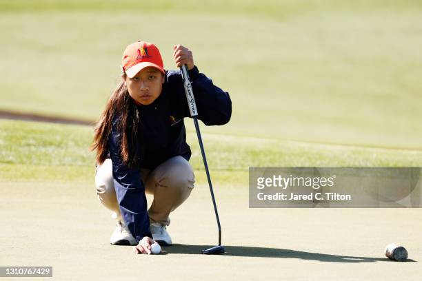 Maye Huang, participant in the girls 12-13, competes during the Drive, Chip and Putt Championship at Augusta National Golf Club on April 04, 2021 in...