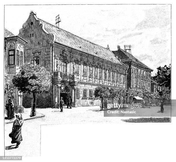 town hall of székesfehérvár, hungary - tourist train stock illustrations