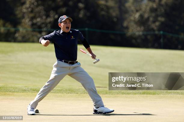 Brady Barnum, participant in the boys 10-11, competes during the Drive, Chip and Putt Championship at Augusta National Golf Club on April 04, 2021 in...