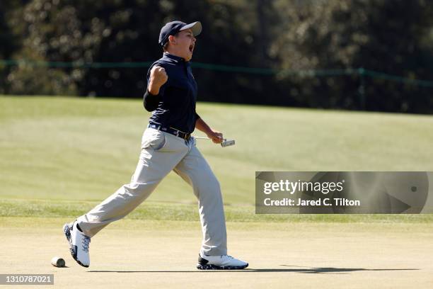 Brady Barnum, participant in the boys 10-11, competes during the Drive, Chip and Putt Championship at Augusta National Golf Club on April 04, 2021 in...