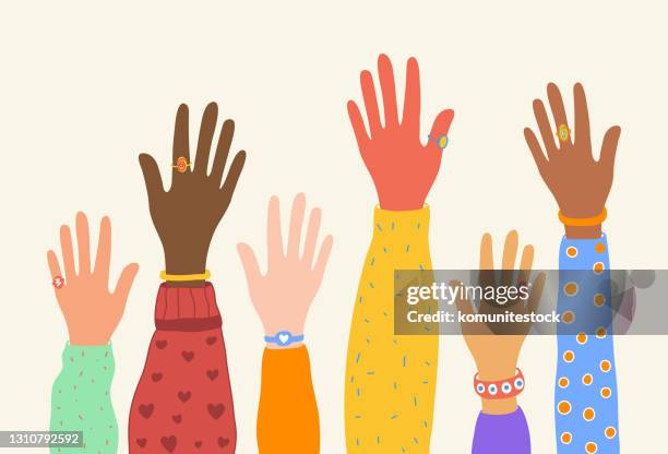 diversity concept vector illustration - multiple hands stock illustrations