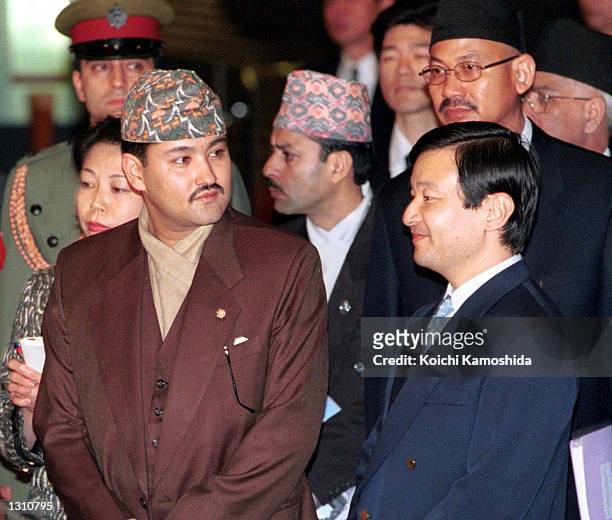 In this file photo dated April 26 Nepalese Crown Prince Dipendra Bir Bikram Shah Dev, left, talks with Japanese Crown Prince Naruhito in Tokyo....