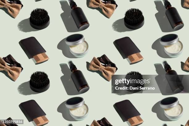 set of male care items on pale background - shaving brush stock pictures, royalty-free photos & images