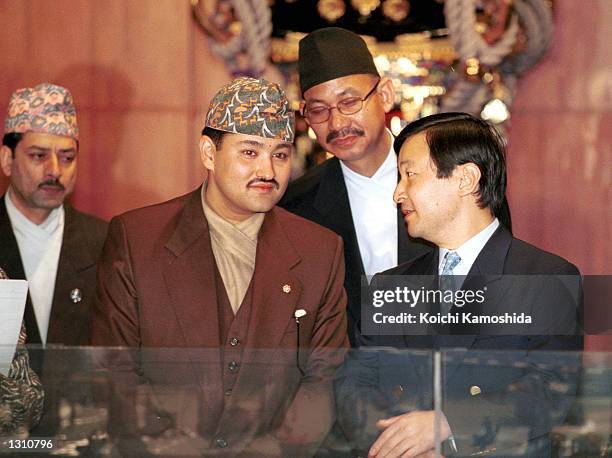In this file photo dated April 26 Nepalese Crown Prince Dipendra Bir Bikram Shah Dev, left, talks with Japanese Crown Prince Naruhito in Tokyo....