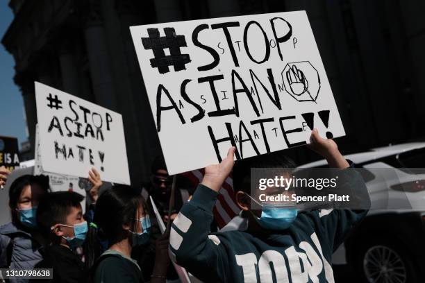 People participate in a protest to demand an end to anti-Asian violence on April 04, 2021 in New York City. The group, which numbered near 3000 and...