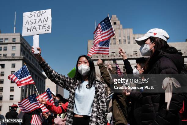 People participate in a protest to demand an end to anti-Asian violence on April 04, 2021 in New York City. The group, which numbered near 3000 and...