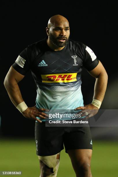 Paul Lasike of Harlequins during the European Rugby Challenge Cup match between Harlequins and Ulster Rugby at The Stoop on April 04, 2021 in London,...