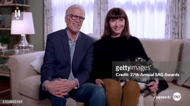 In this screengrab released on April 4 Ted Danson and Mary Steenburgen speak during the 27th Annual Screen Actors Guild Awards on April 04, 2021.