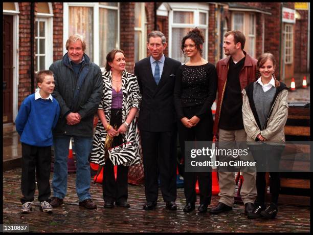 Prince Charles greets cast members from Great Britain''s longest running soap opera, "Coronation Street," December 8, 2000 at Granada Studios in...