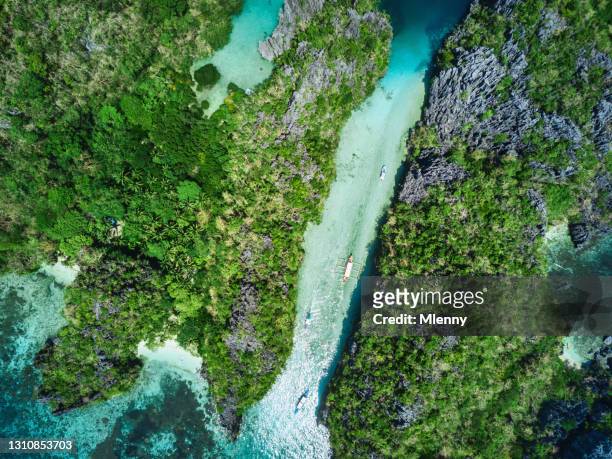 厄爾尼諾帕拉萬大瀉湖迷你洛克島空中無人機視圖菲律賓 - el nido 個照片及圖片檔