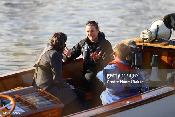 Sarah Winckless, celebrates on the umpire boat with Katherine Grainger after she becomes the first woman in the event’s 166-year history to umpire...
